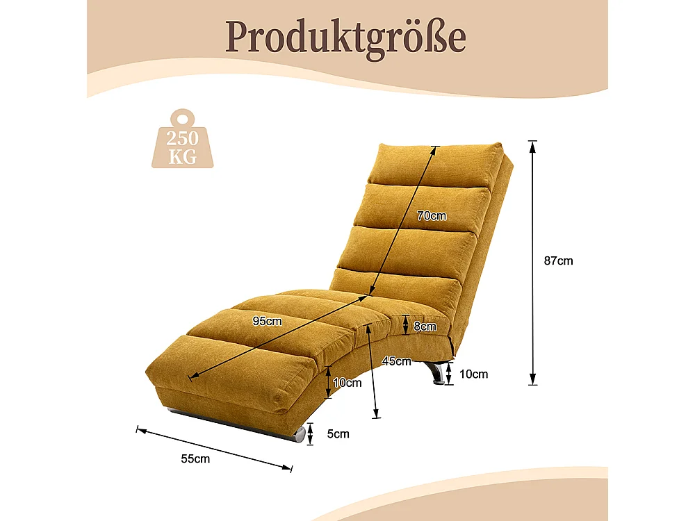 Chaise longue massage électrique toile jute 5 modes télécommande bureau salon chambre jaune moutarde