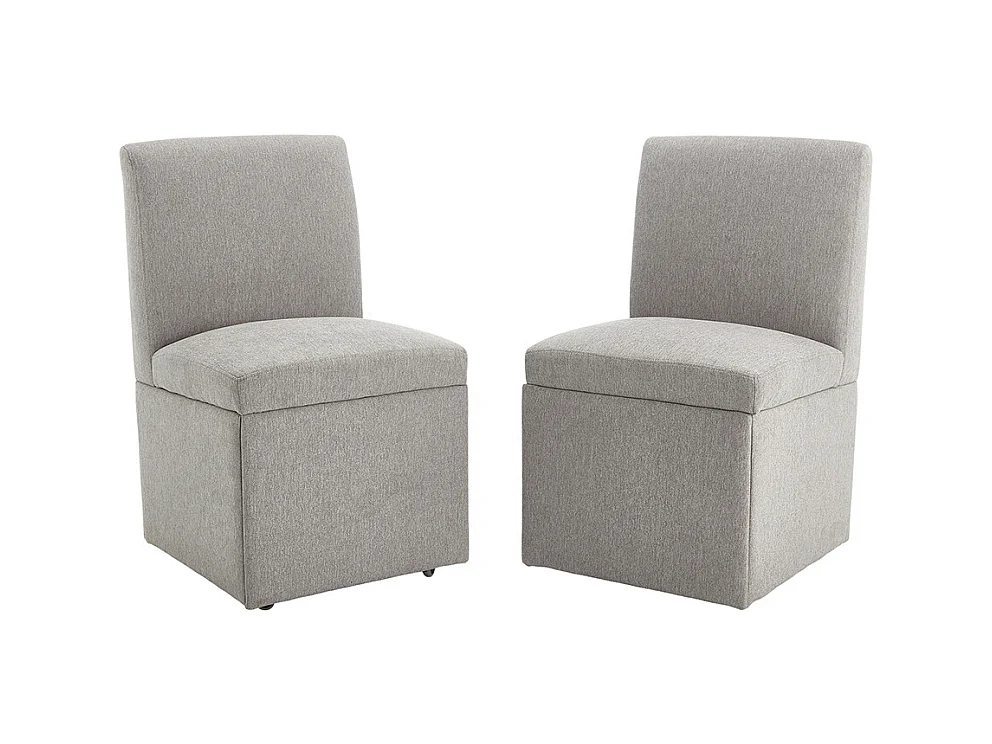 Chaise pivotante 2 pièces rembourrée blanc sans accoudoirs roulettes rangement lin gris clair