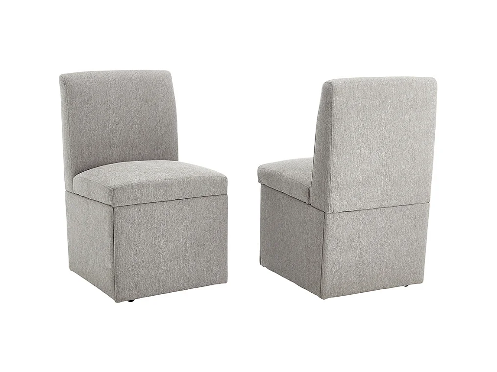 Chaise pivotante 2 pièces rembourrée blanc sans accoudoirs roulettes rangement lin gris clair