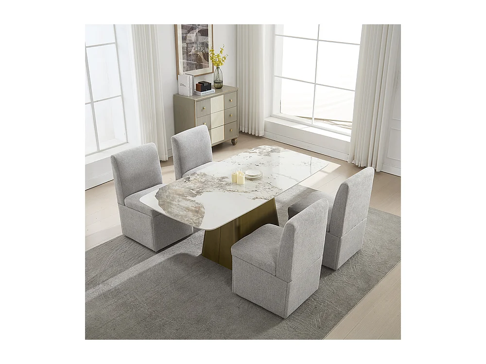 Chaise pivotante 2 pièces rembourrée blanc sans accoudoirs roulettes rangement lin gris clair