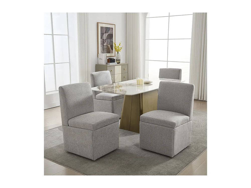 Chaise pivotante 2 pièces rembourrée blanc sans accoudoirs roulettes rangement lin gris clair