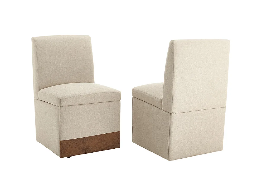 Chaise pivotante 2 pièces rembourrée blanc sans accoudoirs roulettes rangement lin beige