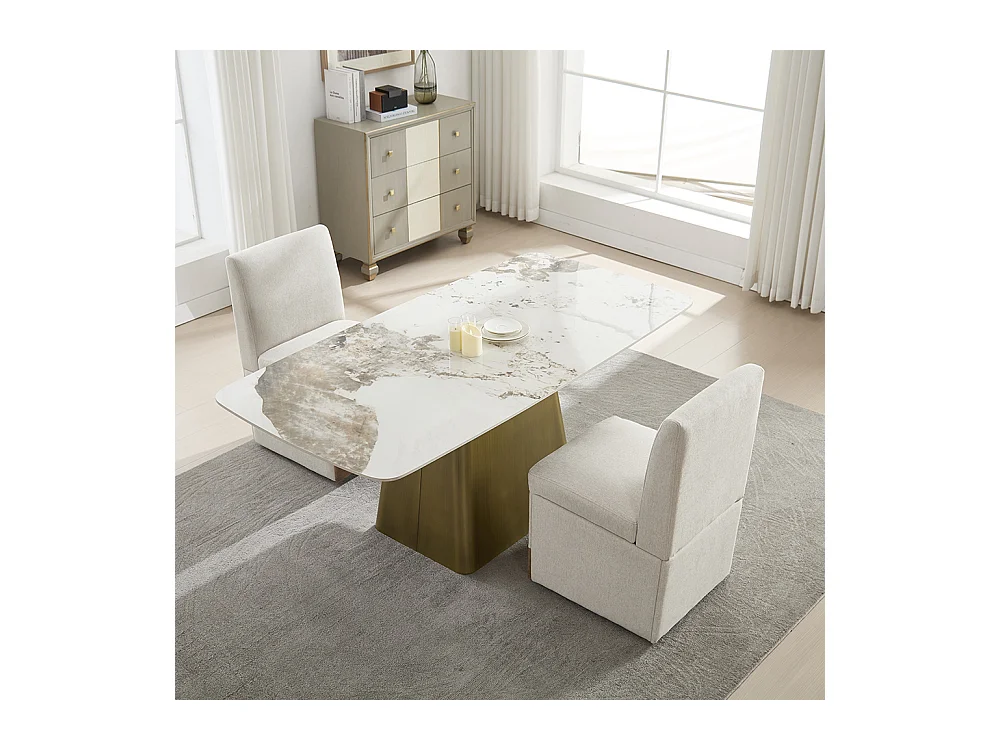 Chaise pivotante 2 pièces rembourrée blanc sans accoudoirs roulettes rangement lin beige