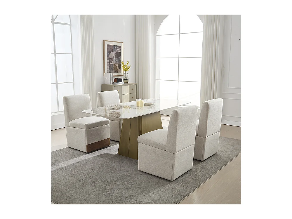 Chaise pivotante 2 pièces rembourrée blanc sans accoudoirs roulettes rangement lin beige