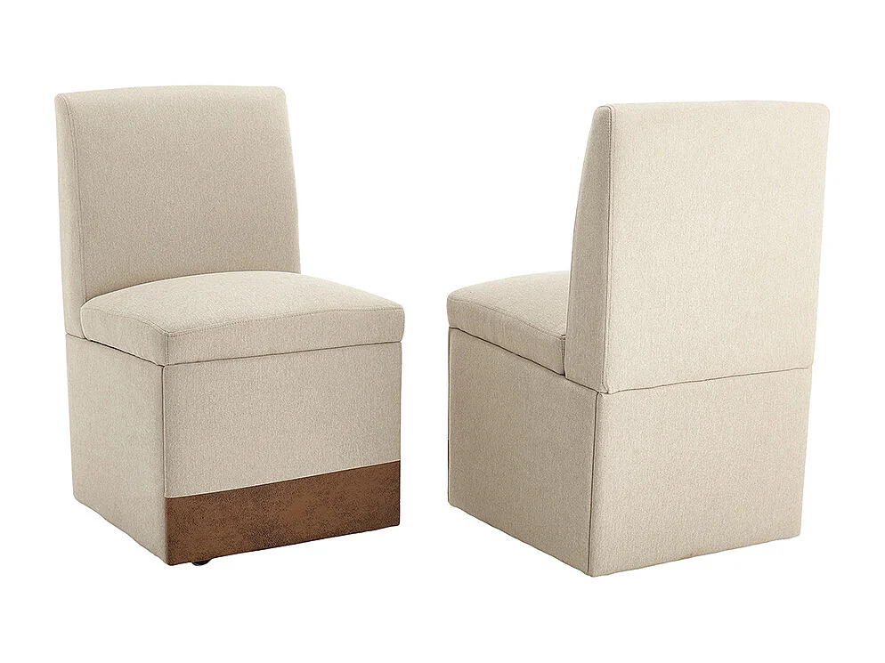 Chaise pivotante 2 pièces rembourrée blanc sans accoudoirs roulettes rangement lin beige