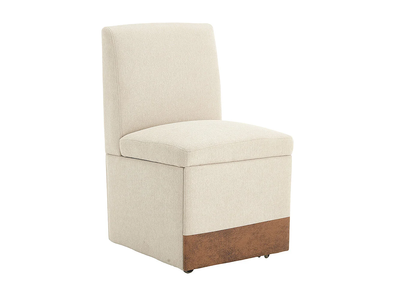 Chaise pivotante 2 pièces rembourrée blanc sans accoudoirs roulettes rangement lin beige