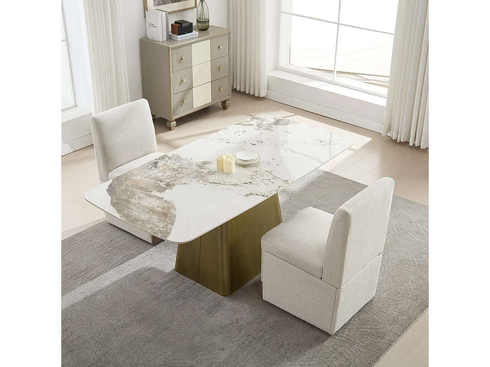 Chaise pivotante 2 pièces rembourrée blanc sans accoudoirs roulettes rangement lin beige