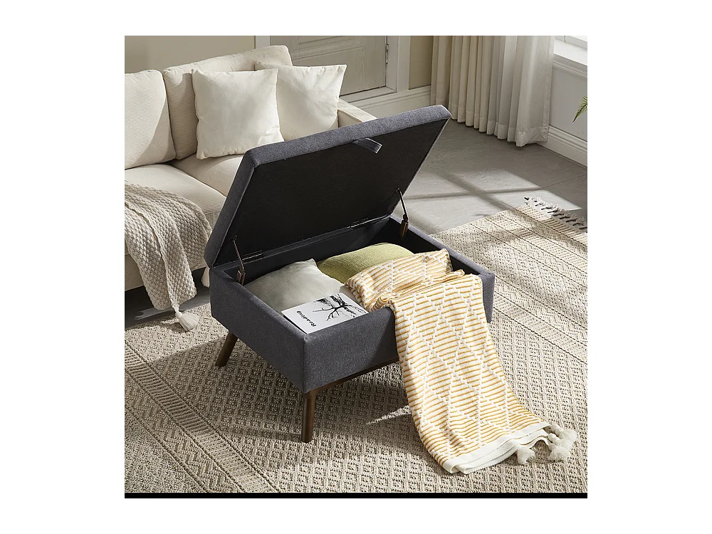 Banc carré milieu siècle rangement salon entrée salle familiale table basse repose pieds gris foncé