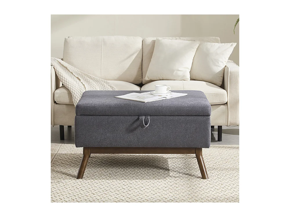 Banc carré milieu siècle rangement salon entrée salle familiale table basse repose pieds gris foncé