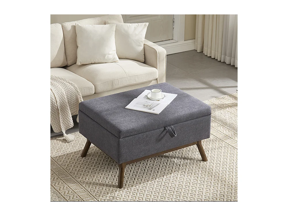 Banc carré milieu siècle rangement salon entrée salle familiale table basse repose pieds gris foncé