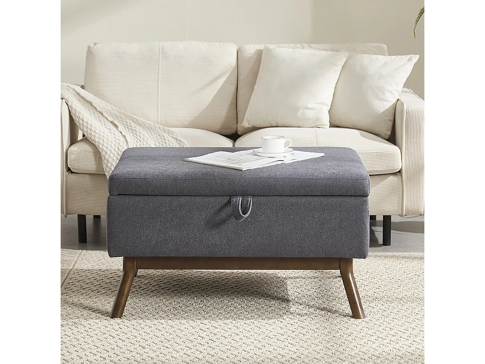 Banc carré milieu siècle rangement salon entrée salle familiale table basse repose pieds gris foncé