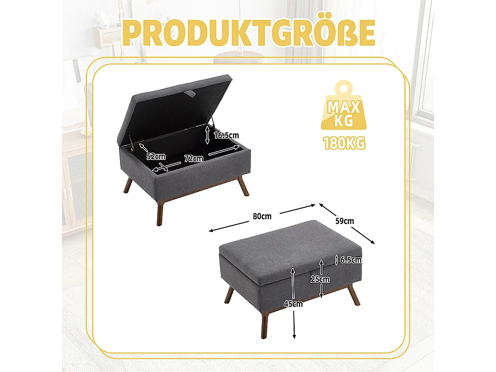 Banc carré milieu siècle rangement salon entrée salle familiale table basse repose pieds gris foncé