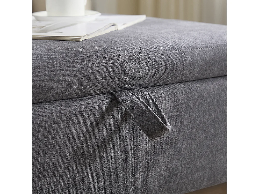 Banc carré milieu siècle rangement salon entrée salle familiale table basse repose pieds gris foncé