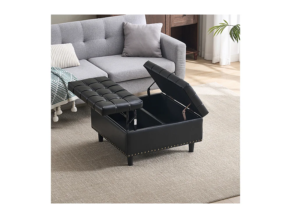 Banc rangement carré relevable grand capacité salon chambre bureau PU noir