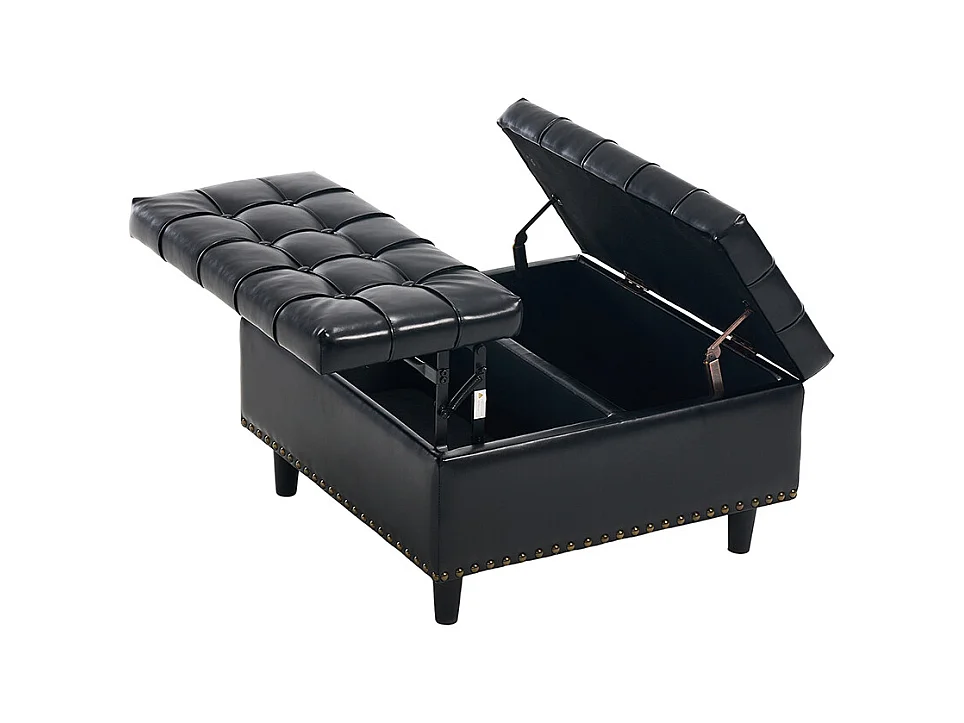 Banc rangement carré relevable grand capacité salon chambre bureau PU noir