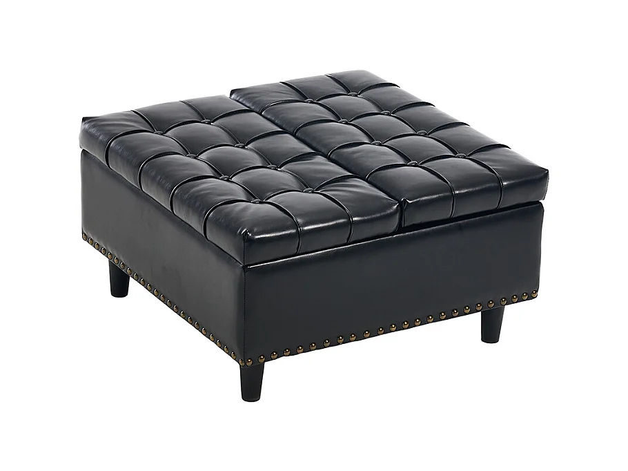Banc rangement carré relevable grand capacité salon chambre bureau PU noir
