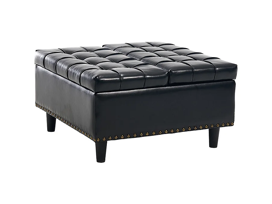Banc rangement carré relevable grand capacité salon chambre bureau PU noir