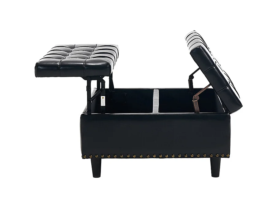 Banc rangement carré relevable grand capacité salon chambre bureau PU noir