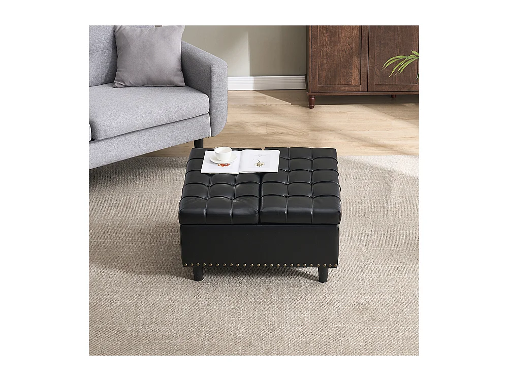 Banc rangement carré relevable grand capacité salon chambre bureau PU noir