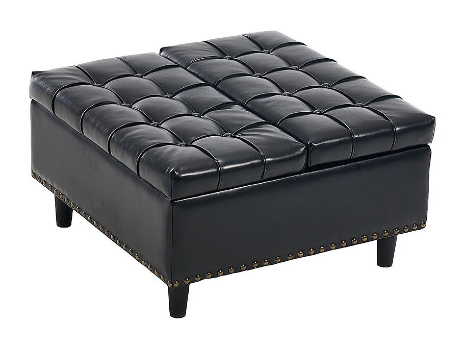 Banc rangement carré relevable grand capacité salon chambre bureau PU noir