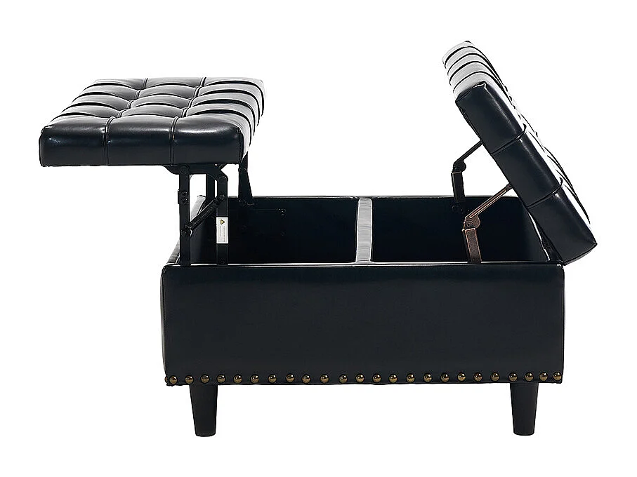Banc rangement carré relevable grand capacité salon chambre bureau PU noir