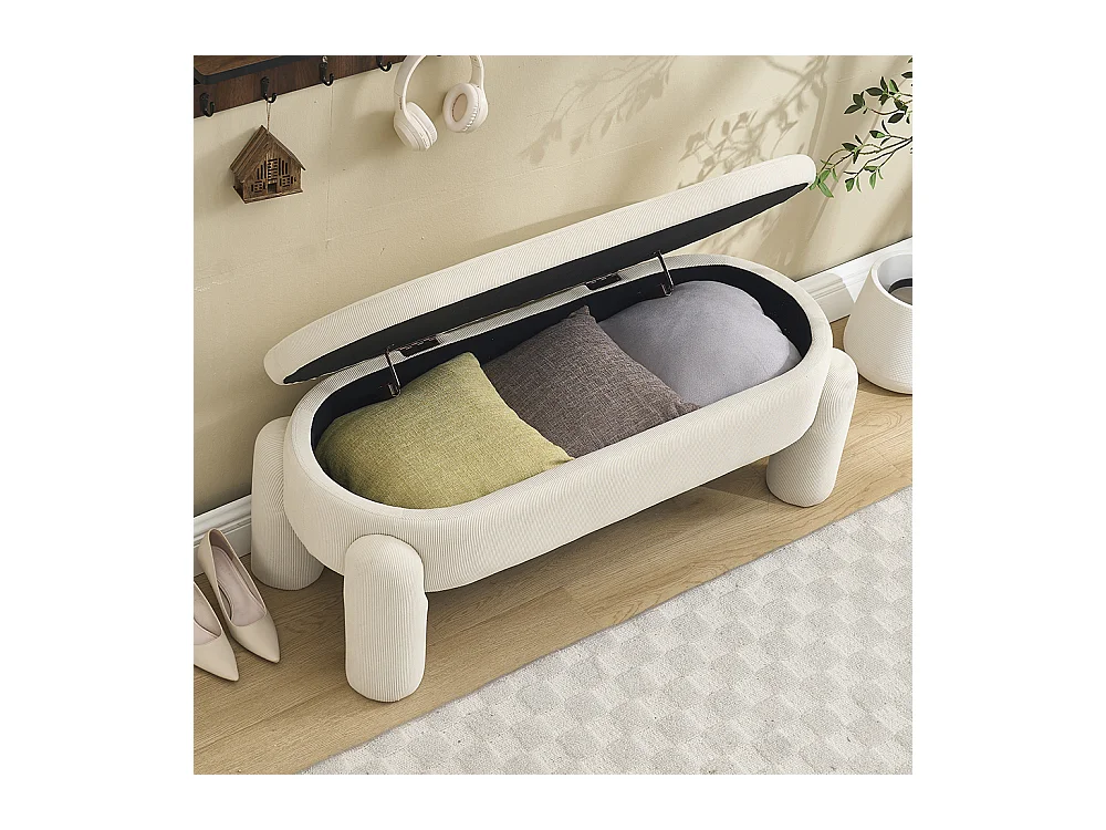Banc rangement antidérapant chambre entrée salon chenille bois massif beige