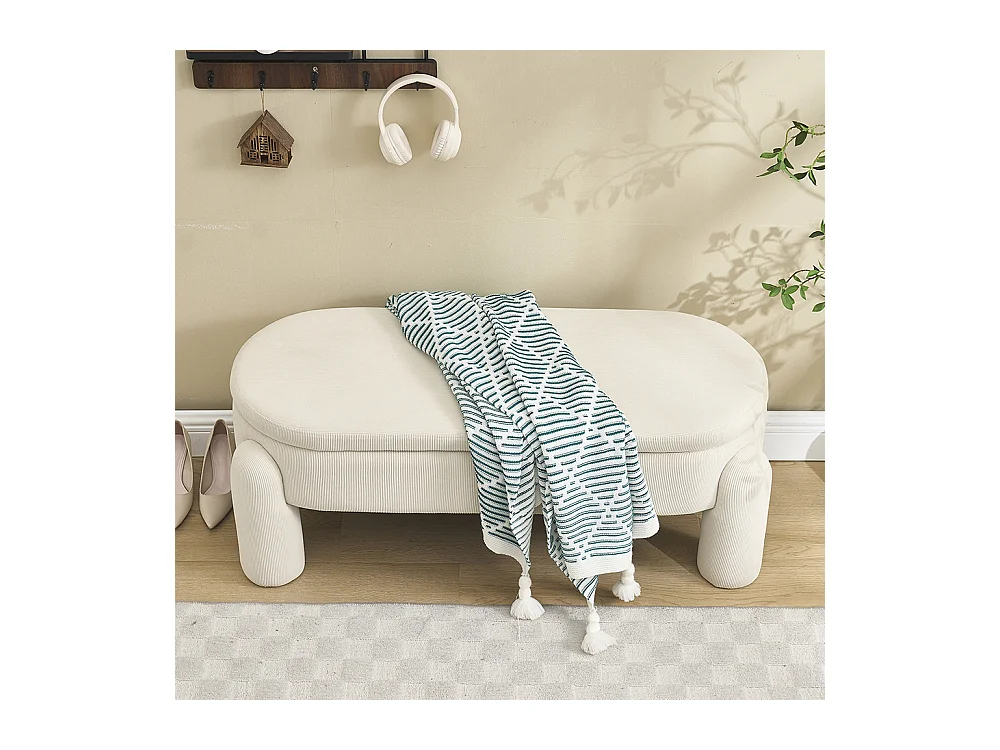 Banc rangement antidérapant chambre entrée salon chenille bois massif beige