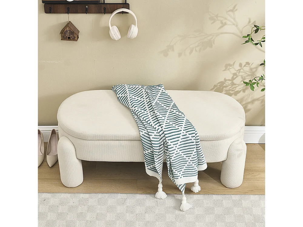 Banc rangement antidérapant chambre entrée salon chenille bois massif beige