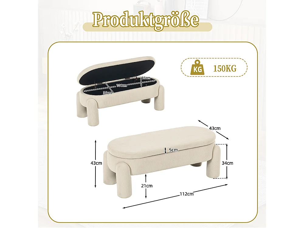 Banc rangement antidérapant chambre entrée salon chenille bois massif beige