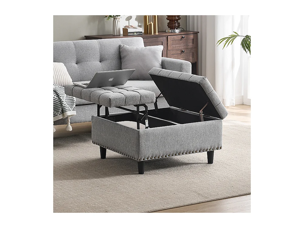 Banc rangement carré relevable grand capacité salon chambre bureau rembourré gris