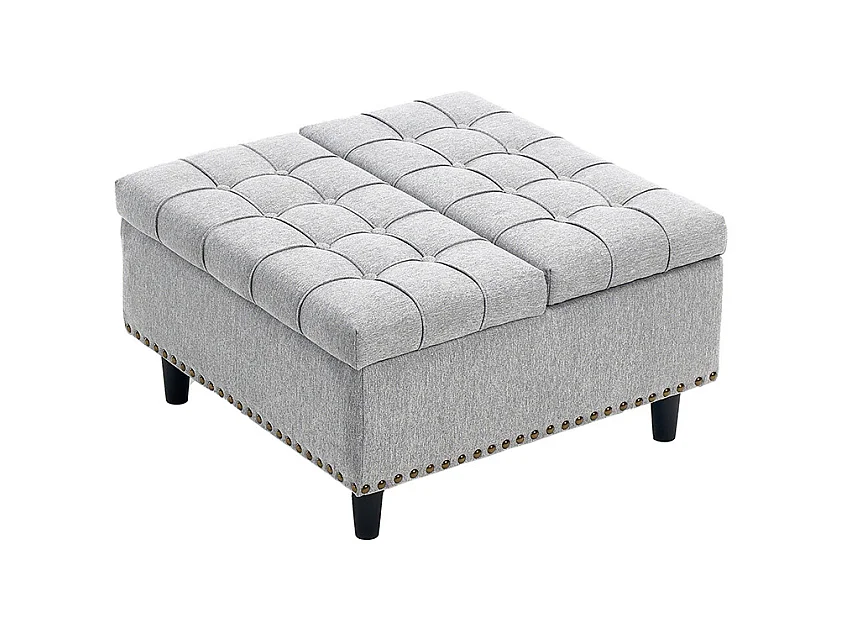 Banc rangement carré relevable grand capacité salon chambre bureau rembourré gris