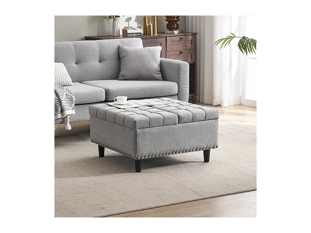 Banc rangement carré relevable grand capacité salon chambre bureau rembourré gris