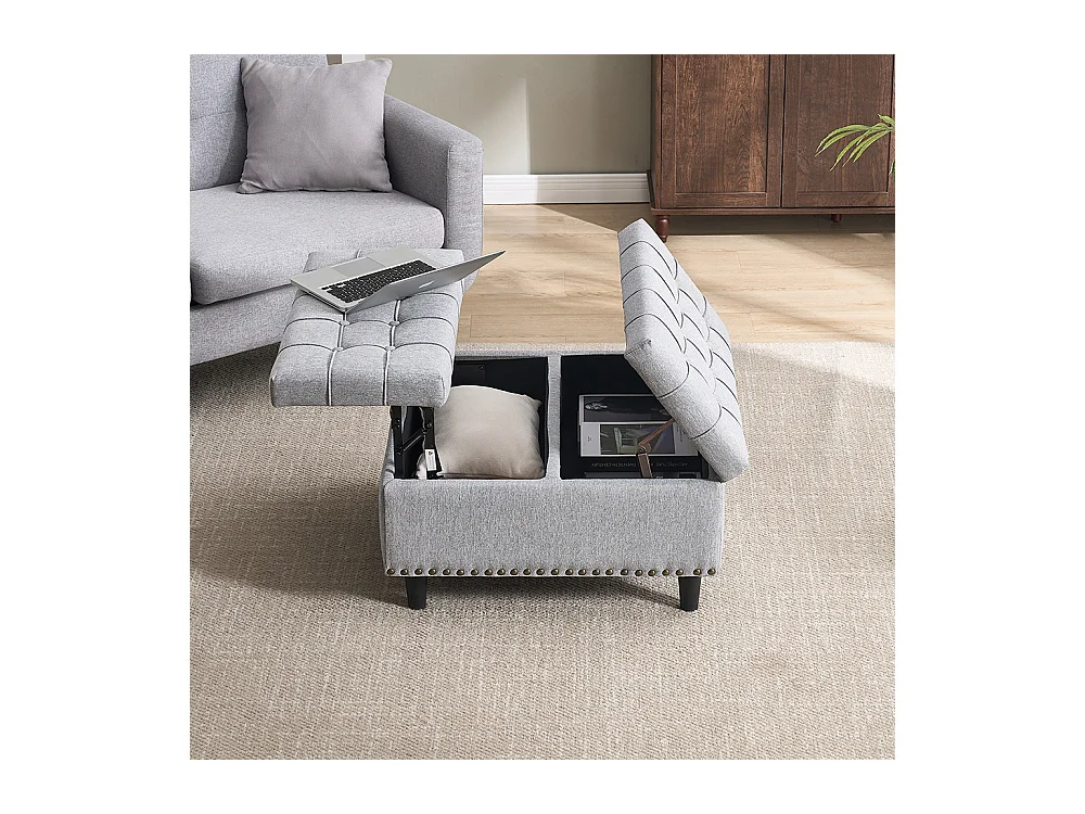 Banc rangement carré relevable grand capacité salon chambre bureau rembourré gris