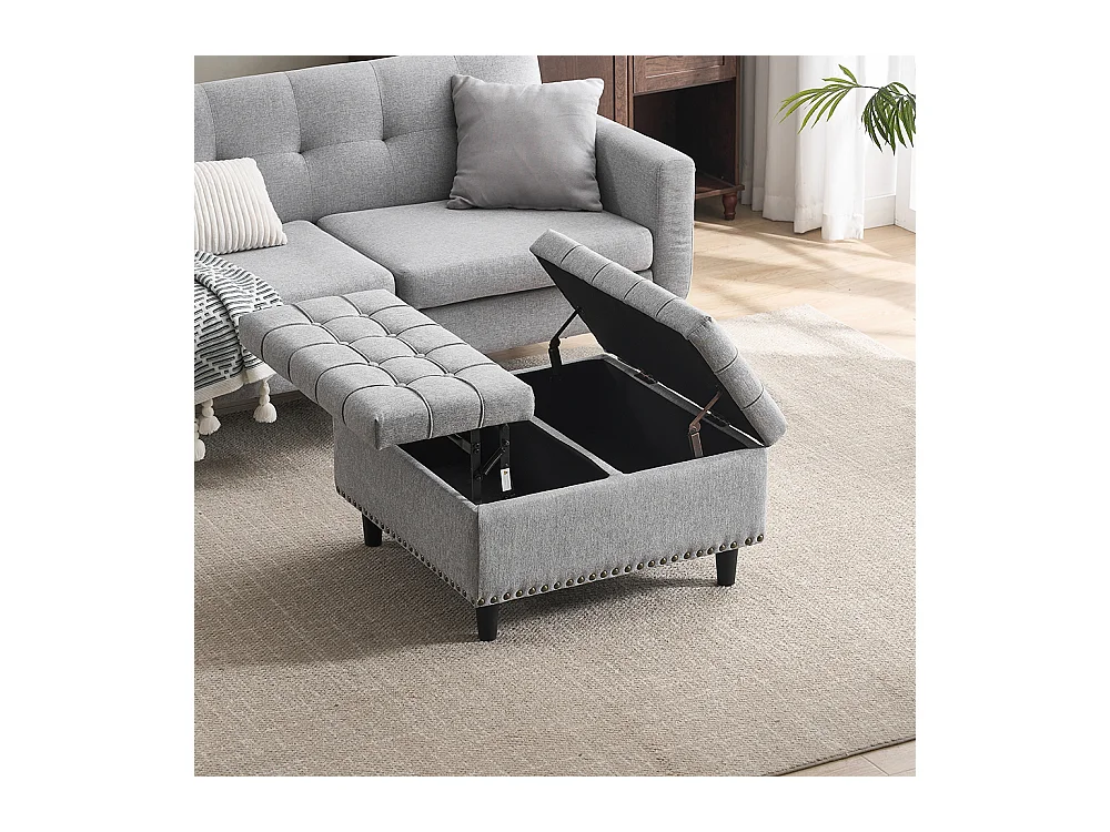 Banc rangement carré relevable grand capacité salon chambre bureau rembourré gris