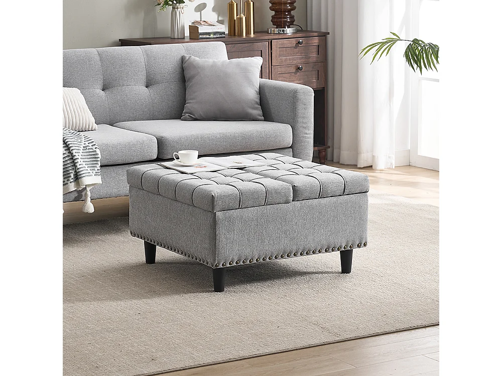 Banc rangement carré relevable grand capacité salon chambre bureau rembourré gris