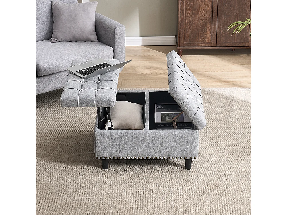 Banc rangement carré relevable grand capacité salon chambre bureau rembourré gris