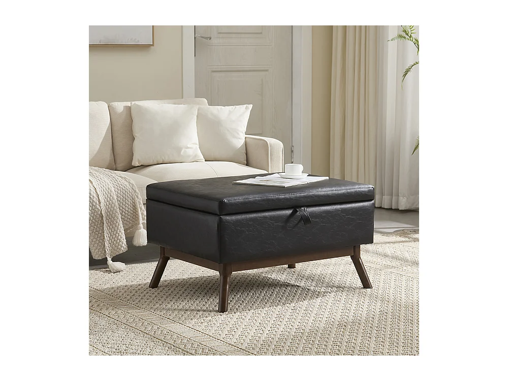 Banc carré milieu siècle rangement salon entrée salle familiale table basse repose pieds noir