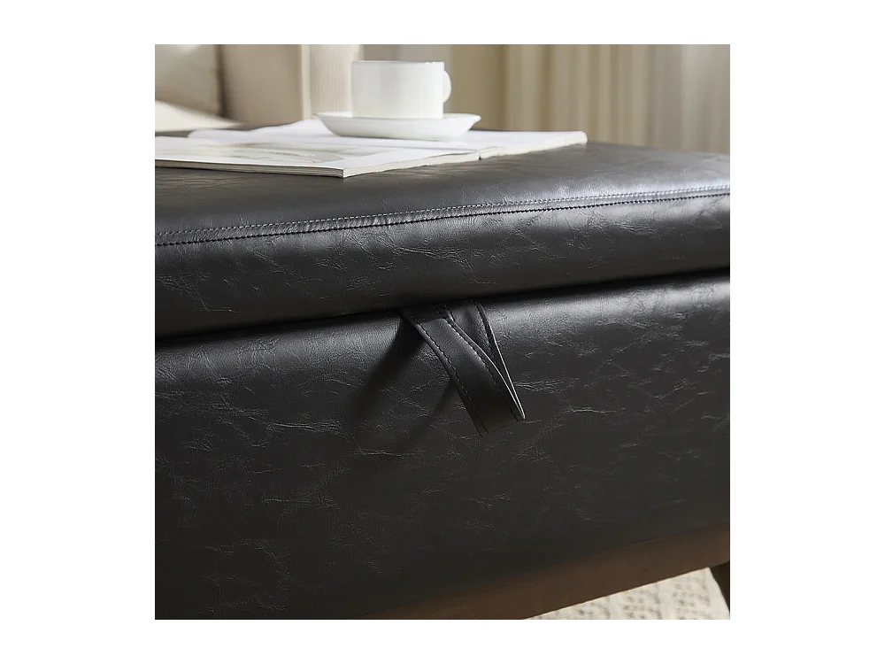 Banc carré milieu siècle rangement salon entrée salle familiale table basse repose pieds noir