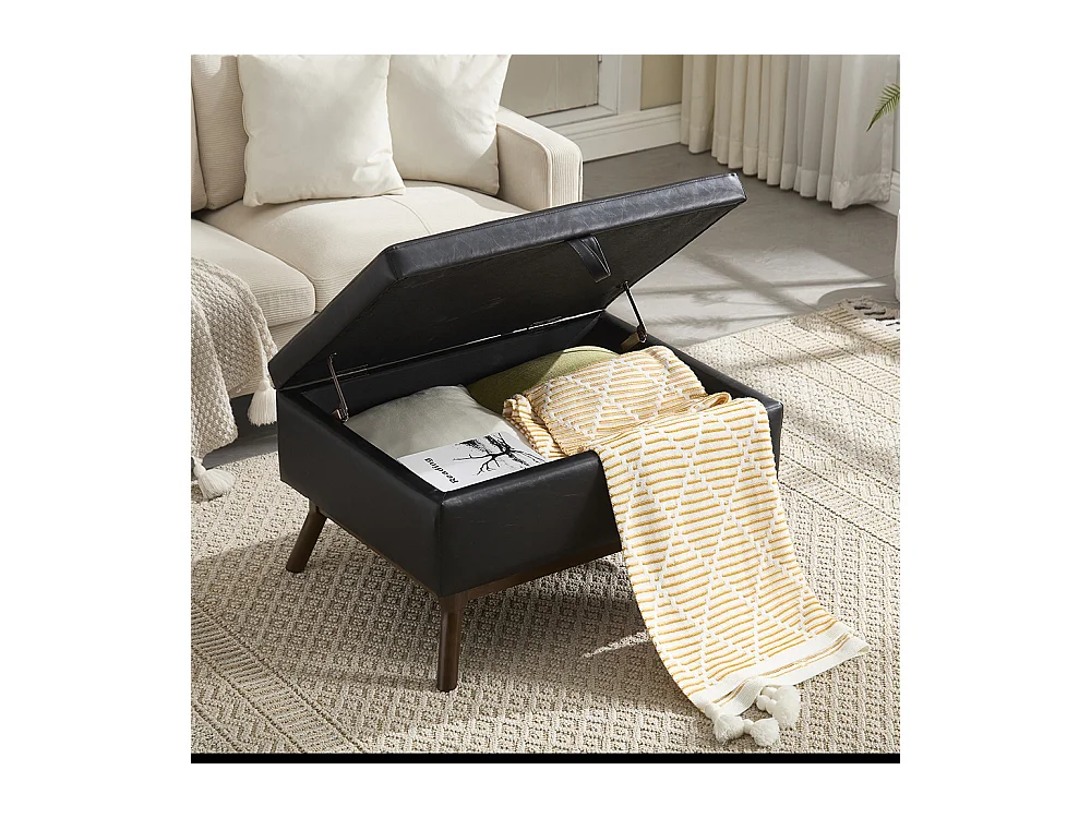 Banc carré milieu siècle rangement salon entrée salle familiale table basse repose pieds noir