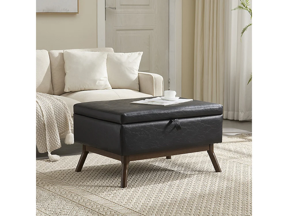 Banc carré milieu siècle rangement salon entrée salle familiale table basse repose pieds noir