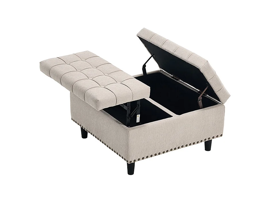 Banc rangement carré relevable grand capacité salon chambre bureau rembourré beige