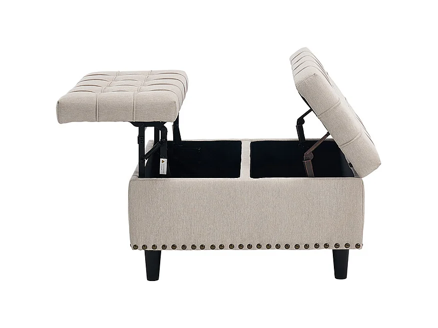 Banc rangement carré relevable grand capacité salon chambre bureau rembourré beige