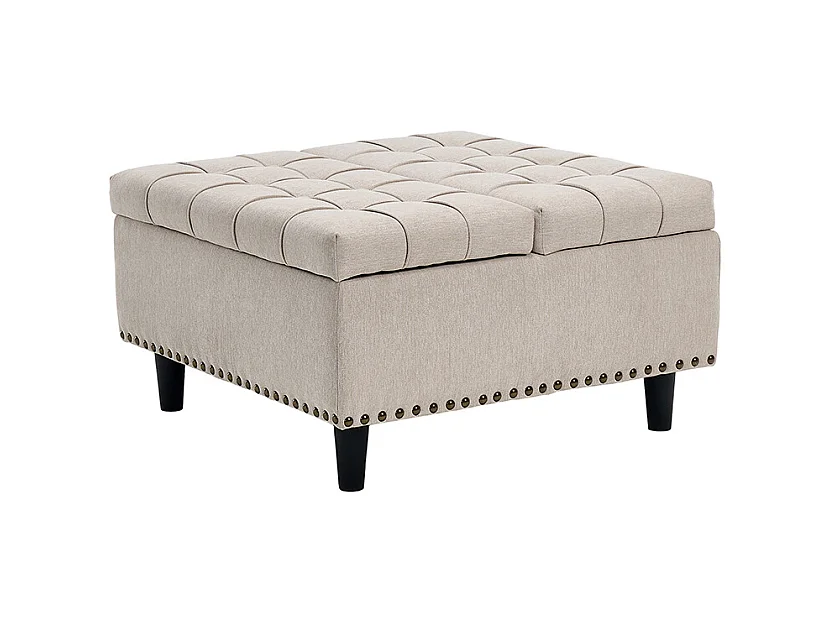 Banc rangement carré relevable grand capacité salon chambre bureau rembourré beige