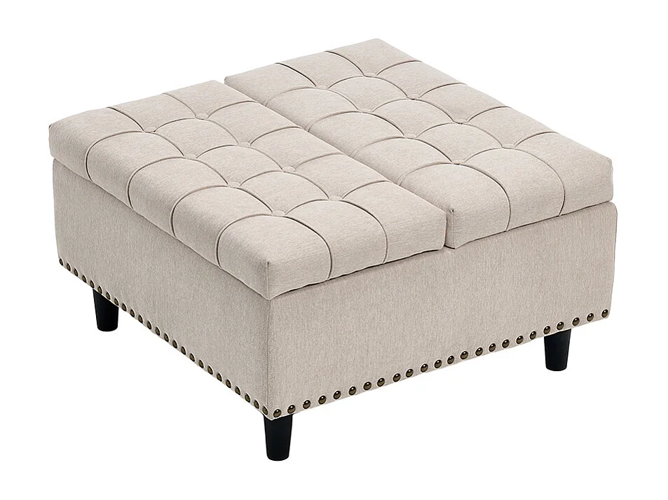 Banc rangement carré relevable grand capacité salon chambre bureau rembourré beige