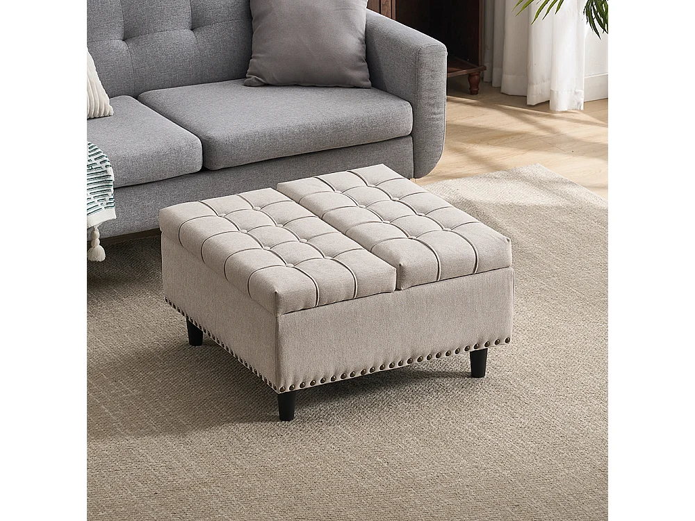 Banc rangement carré relevable grand capacité salon chambre bureau rembourré beige