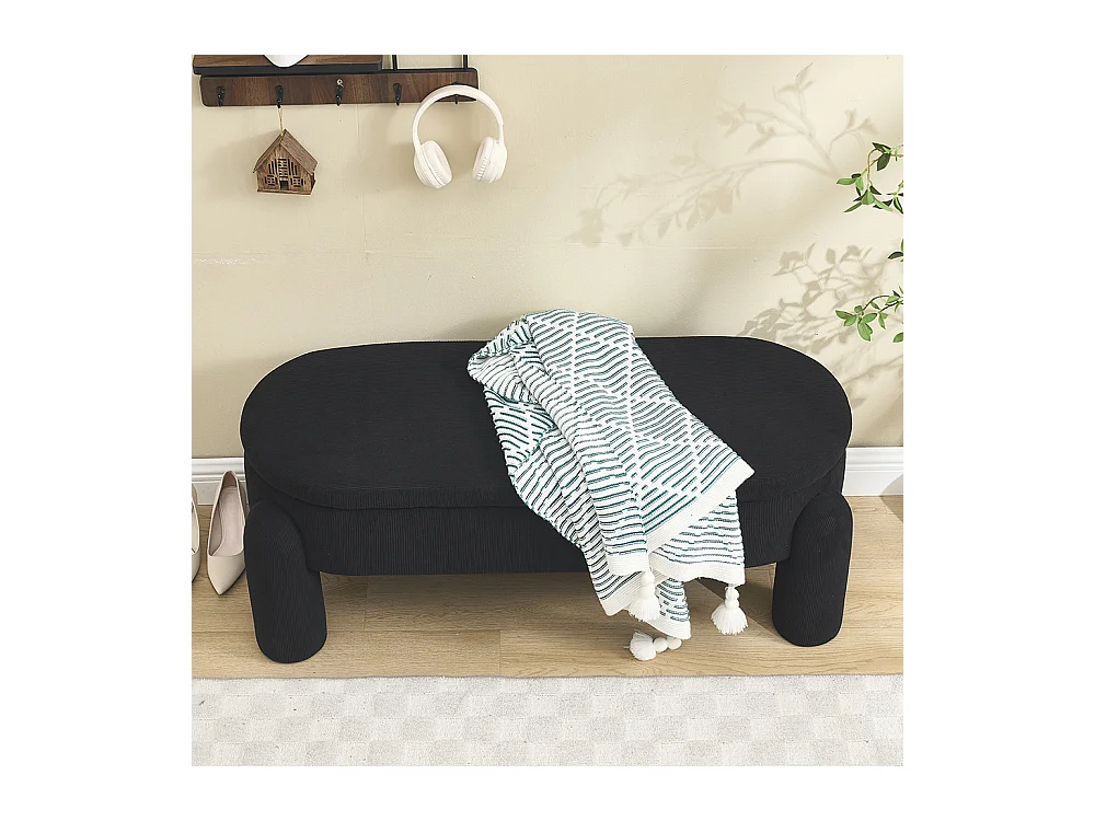 Banc rangement antidérapant chambre entrée salon chenille bois massif noir