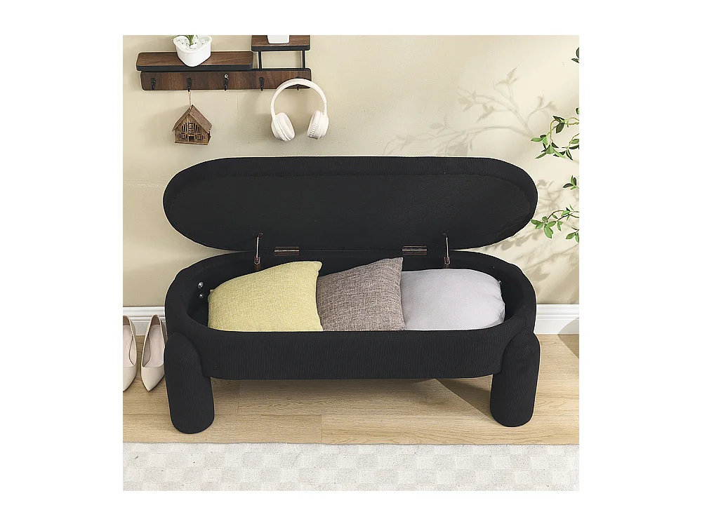 Banc rangement antidérapant chambre entrée salon chenille bois massif noir