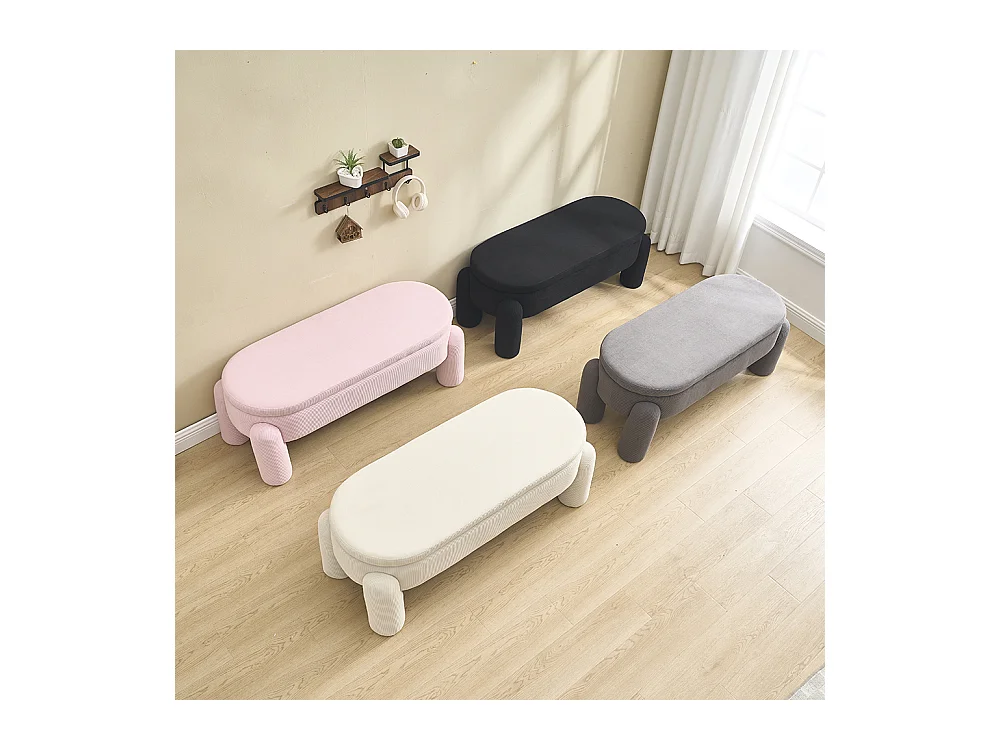 Banc rangement antidérapant chambre entrée salon chenille bois massif noir