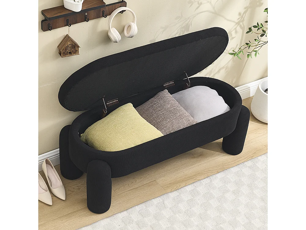 Banc rangement antidérapant chambre entrée salon chenille bois massif noir