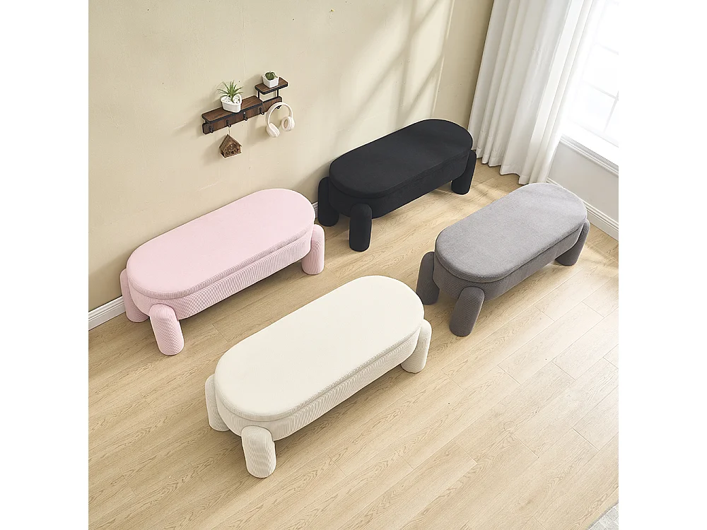 Banc rangement antidérapant chambre entrée salon chenille bois massif noir